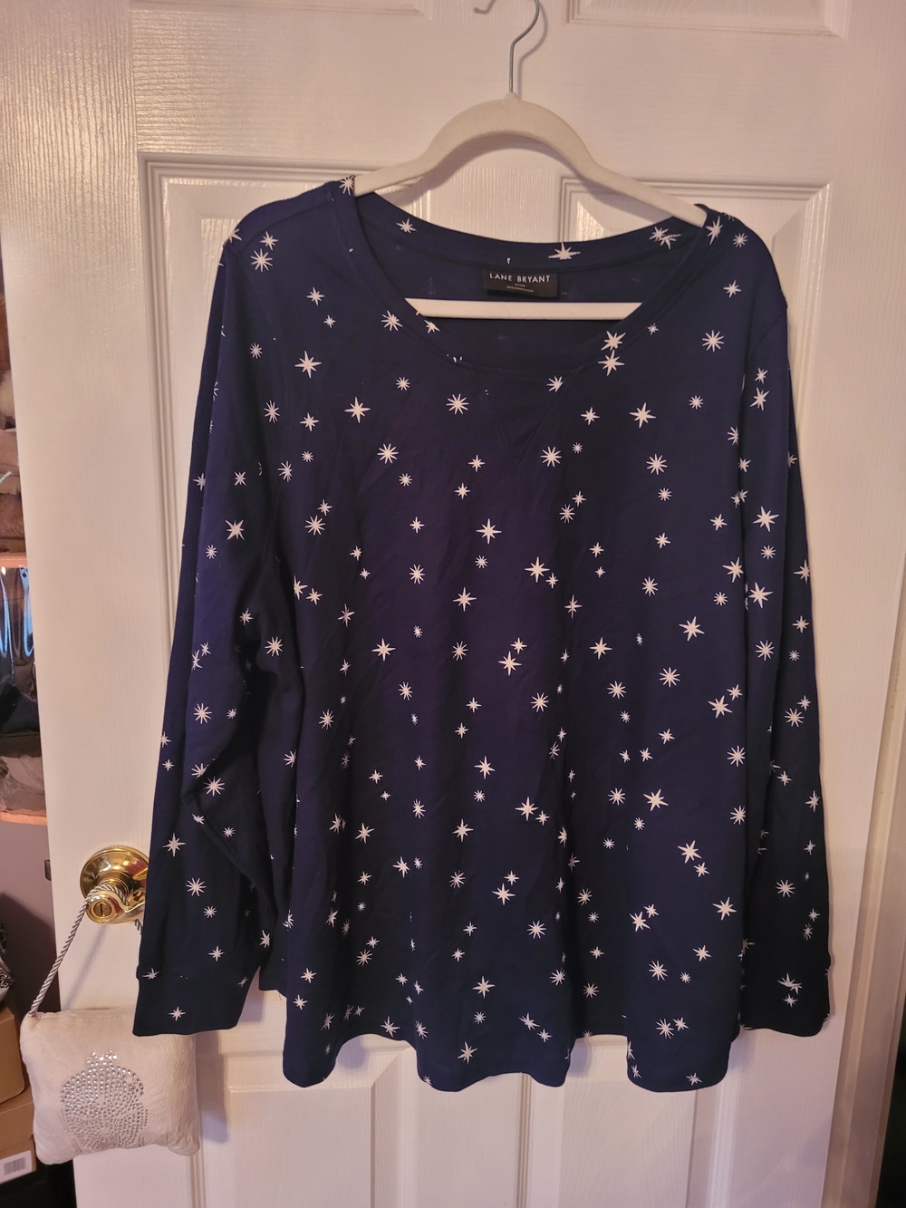 Lane Bryant Navy Long Sleeve Star-Print Tee